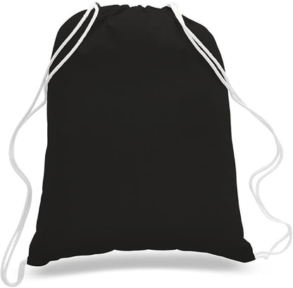 Black Cotton Drawstring Bag – 100% Cotton Reusable Sackpack, Lightweight Drawstring Backpack for Gym, Travel, School, Shopping & Daily Use, Eco-Friendly Tote Bag