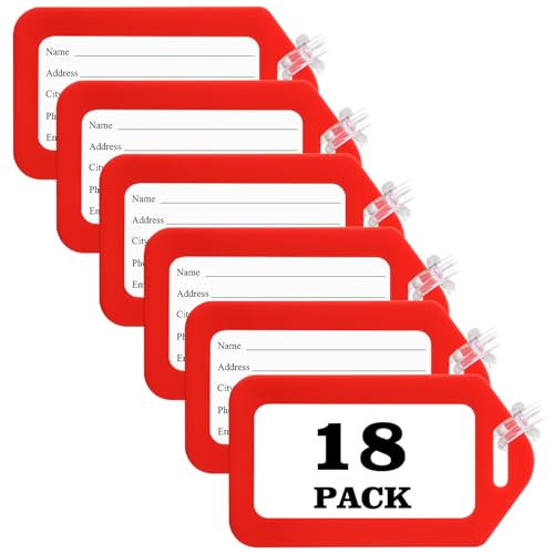 18 Pack Luggage Tag Bright Luggage Tags for Suitcases Bag Tags Name Tags for Kids Travel Accessories Must Haves by Sodsay (Red) - color: Red