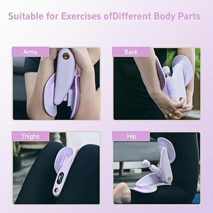 Upgraded Purple Inner Thigh Exerciser with LED Display, 0-70lb Adjustable Inner Thigh Exerciser, Pelvic Floor Muscle Trainer, 360°Hip Trainer for Women Postpartum Recovery
