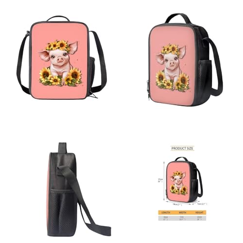 Girls Backpack Set with Lunch Bag Pencil Case Water Bottle Holder 4PCS Cute Sunflower Pig Backpack for Teen Girls 17 Inch Bookpack 4 in 1 Set with Zip Pocket Back to School Gifts - color: Cute Sunflower Pig