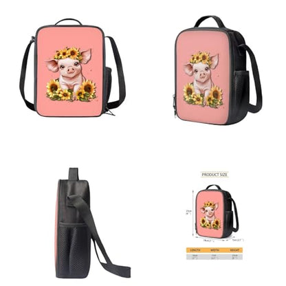 Girls Backpack Set with Lunch Bag Pencil Case Water Bottle Holder 4PCS Cute Sunflower Pig Backpack for Teen Girls 17 Inch Bookpack 4 in 1 Set with Zip Pocket Back to School Gifts - color: Cute Sunflower Pig