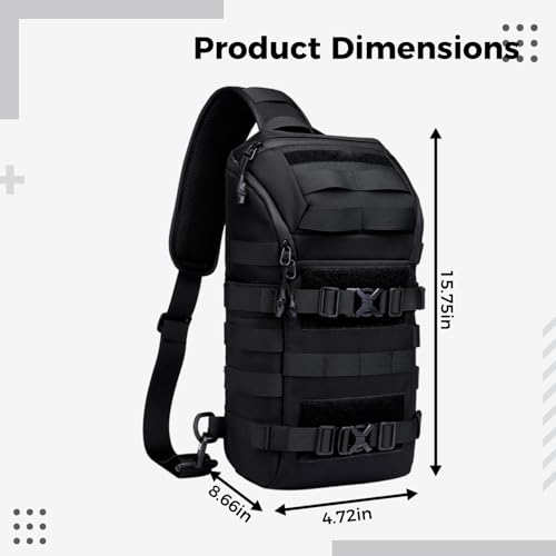 Armed Chest Pack, 15.7 X 4.7 X 8.7 In, Waterproof Sling Backpack For Men, Black, Hiking Cycling Travel Multifunctional Bag