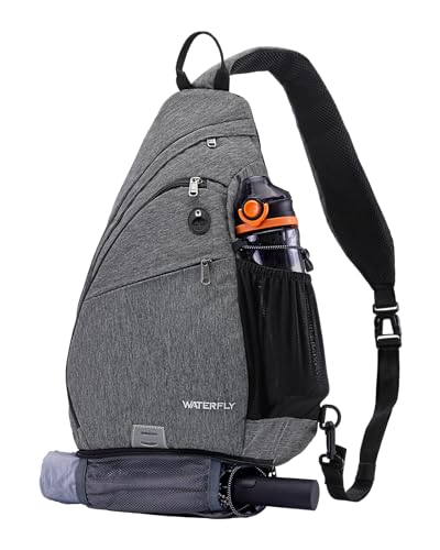 WATERFLY Sling Bag Sling Backpack Small Crossbody Shoulder Bag for Men Women Traveling Cycling Hiking Daypack - color: Grey
