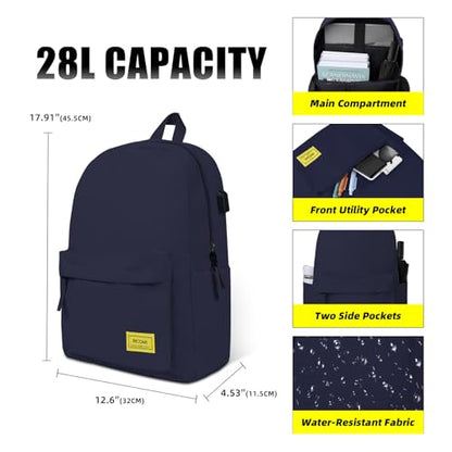 Premium Lightweight Laptop Backpack with USB Charging Port, Durable College School Bookbag, 2 Built-in Organizers, Padded 15.6-inch Laptop/Notebook Sleeve, Slim Water Resistant Bag, Navy Blue - color: Navy Blue