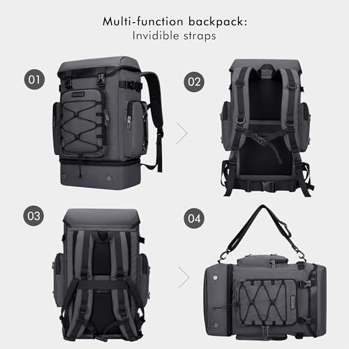 WITZMAN Travel Backpack for Men Women Carry on Bags for Airline Approved Convertible Duffle Luggage Backpack Shoe Compartment（B691 Silvery Grey） - color: Silvery Grey