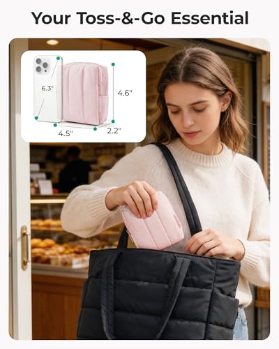 BAGSMART Small Travel Makeup Bag for Purse Toiletry Pouch, Puffy Padded Mini Cosmetics Bag, Cute Make Up Pouch for Women with Slip-in Pocket, Travel Essentials for Toiletries, Black - color: 02-Black