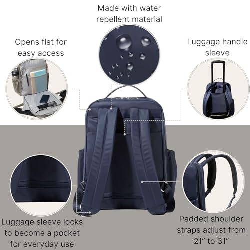 Baggallini Tribeca Expandable Laptop Backpack - 15"x11" Lightweight RFID Computer Bag for Work & Travel with Luggage Sleeve - color: French Navy Twill