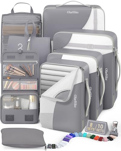 8 Set Packing Cubes for Travel, Gifts for Women Mom,Anti-Tearing Suitcase Organizer,OlarHike Vacation Essentials & Accessories for Cruise Ship - color: 04 Gray