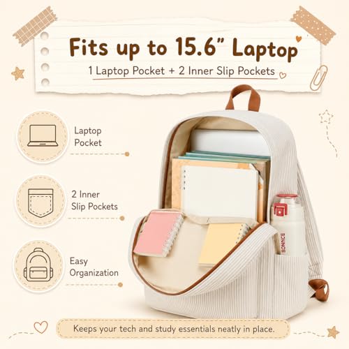 BTOOP School Backpacks for Teen Girls Bookbags Lightweight Kids Backpack School Bags Set with Lunch Box Pencil Case - color: Khaki White Stripe