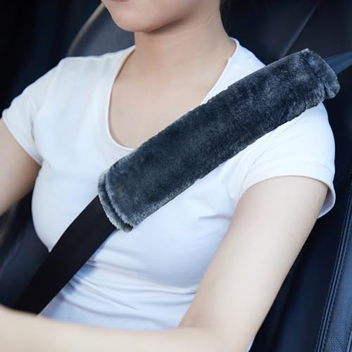 MOONET 2 Packs Car Seatbelt Covers Shoulder Pad for More Comfortable Driving, Universal Seat Belt Cover for Handbag Camera Backpack Straps, Soft Faux Sheepskin Wool Seat Belt Cushion (Dark Blue Grey) - color: Dark Blue Grey