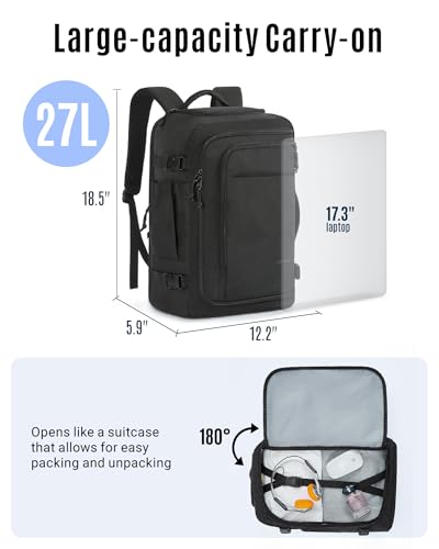 LIGHT FLIGHT Travel Backpack Carry On Flight Approved TSA Friendly Backpack Water-resistant Lightweight Business Large Weekender Bag Casual Daypack 15.6" Laptop Backpack for Men Women,Black - color: 01-black