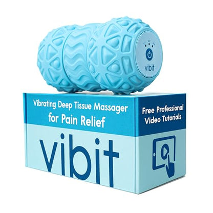 Vibit - Vibrating Massager for Plantar Fasciitis, Pain Relief and Sciatica, Foot and Body Portable Massage Roller, Deep Tissue Pain Relief from Feet to Neck, Electric, 3 Vibration Levels (New Blue) - color: New Blue