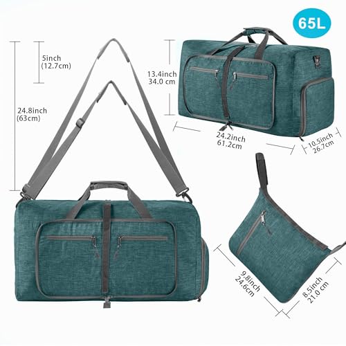 Vomgomfom 65L/85L/115L Foldable Travel Duffle Bag, Lightweight Checked Luggage with Shoe Compartment, Water-Resistant Weekender Overnight Bag for Men & Women - color: F Green, size: 115L