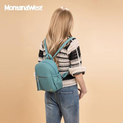 Mini Backpack Purse for Women Anti Theft Backpacks with Secured Zipper and Tassel - color: Mini Turquoise