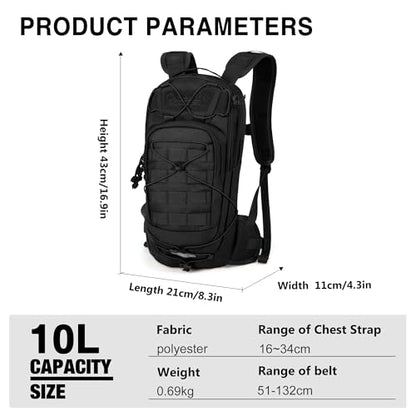 Mardingtop10L Small Tactical Molle Hydration Backpack,Cycling Backpack for Biking,Cycling and Running EDC Daypack - color: Black-New