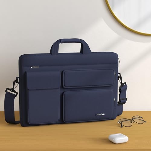 MOSISO Laptop Shoulder Bag 15.6 inch, 15-15.6 inch Computer Bag Compatible with MacBook Pro 16 inch, HP, Dell, Lenovo, Notebook with 2 Raised&1 Flapover&1 Horizontal Pocket&Handle&Belt, Navy Blue - color: Navy Blue, size: 16 inch
