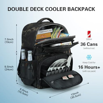 Tactical Double Deck Cooler Backpack for Men, Insulated Cooler Bag with 2 Compartment, 36 Cans Soft Military Insulated Lunch Backpack Waterproof Leakproof for Beach, Camping, Picnic, Hiking - color: Camo