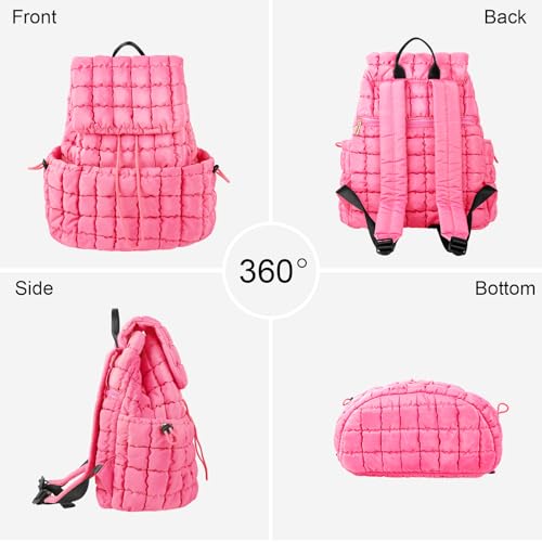 XSUIOY Quilted Backpack Purse for Women Small Lightweight Puffer Puffy College Laptop Backpack Nylon Casual Bookbag Daypack Top Flap Drawstring Padding Hiker Travel Gym Backpack(Pink) - color: Pink