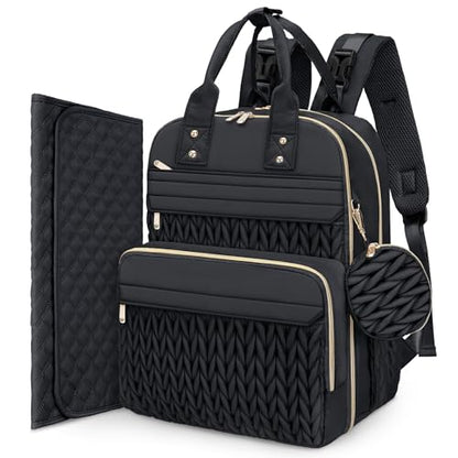 Diaper Bag Backpack, Waterproof Large Baby Bag with Changing Pad, Black | Baby Diaper Bag, Stylish, Large Capacity, with Changing Pad, with USB Port, Stroller Strap, Pacifier Case, Travel Essentials - color: Black