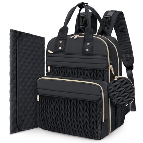 Diaper Bag Backpack, Waterproof Large Baby Bag with Changing Pad, Black | Baby Diaper Bag, Stylish, Large Capacity, with Changing Pad, with USB Port, Stroller Strap, Pacifier Case, Travel Essentials - color: Black