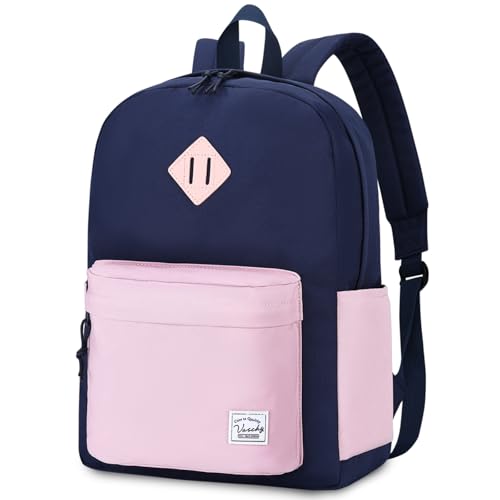 VASCHY Lightweight Backpack for School, Water Resistant Classic Bookbag with Side Pockets for Girls Kids,Teens Blue Pink - color: Midnight Blue & Pink