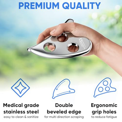 Professional Muscle Scraper Tool – Medical-Grade 304 SS IASTM & Gua Sha Scraping Tool – Ergonomic Fascia Mobilization Instrument for Soft Tissue Massage & Manual Bodywork – Emollient Balm Included - color: Original Tool