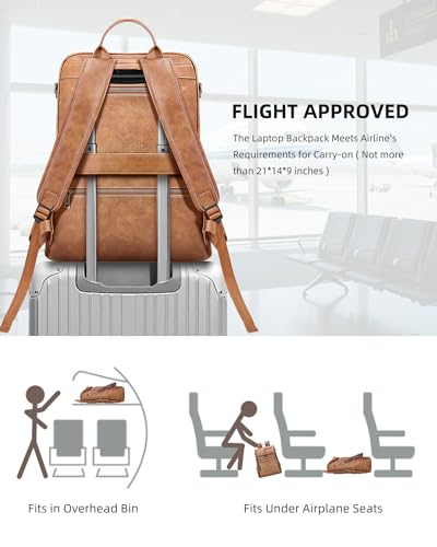 SYTRAH Leather Laptop Backpack for Women Designer Laptop Bag, 16.5 inch Travel Computer Backpacks Purse with Tassel for Work Business with Satchel Purse Brown - color: Brown