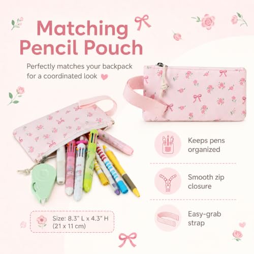 Bluboon Teen Girls School Backpack Kids Bookbag Set with Lunch Box Pencil Case Travel Laptop Backpack Casual Daypacks (Pink bow tie) - color: Pink Bow Tie
