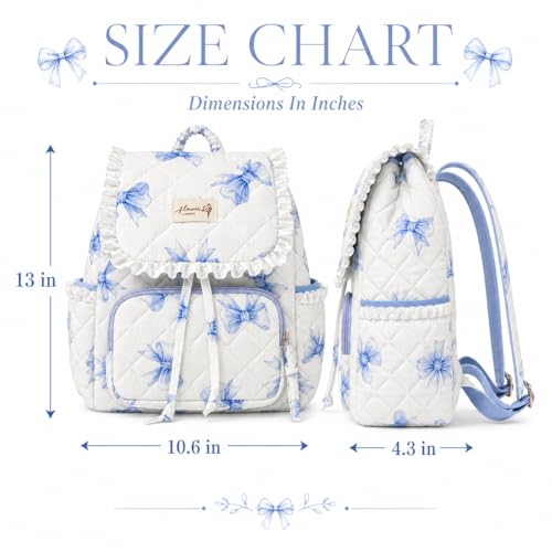 Quilted Mini Backpack For Women,Small Cute Cotton Floral Backpack Purse, Drawstring Daypack For Travel Daily Use(Blue Bow, M) - color: Blue Bow