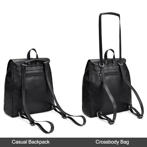 Montana West Backpack Purse for Women Casual Daypack Convertible Crossbody Backpack for Travel Work - color: Black