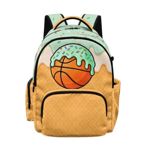 Suobstales Basketball Ice Cream Drip Print Kids Backpack 17 Inch Lightweight School Bag for Boys Girls, Multi-Pocket Travel Laptop Backpack Bookbag with Front Pocket for Elementary Middle School - color: Basketball Ice Cream Drip 1
