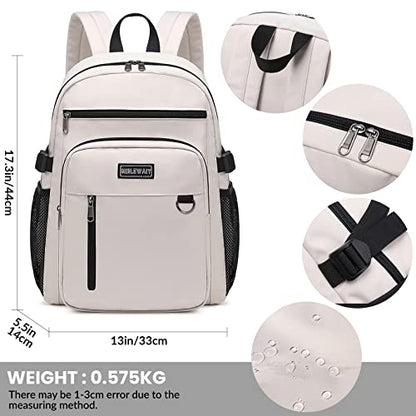 MIRLEWAIY Classical School Backpack Lightweight Bookbag Casual Daypack Travel Work Bag For Teenagers College Girls boys - color: Beige