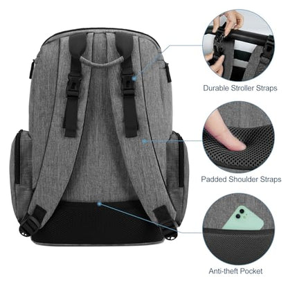 Mancro Diaper Bag Backpack, Baby Diaper Bag with 2 Side Insulated Pockets, Travel Diaper Backpack for Men Women with Stroller Straps, Large Capacity and Waterproof, Grey - color: Grey, size: Large