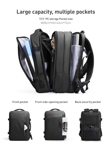 MARK RYDEN Travel Backpack for Men, 38L Airline Approved Carry on Backpack with USB Charging Port, 17.3 Inch Waterproof Business Laptop Backpack