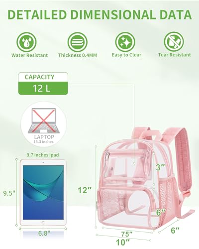 MAY TREE Small Clear Backpack Stadium Approved for Women and Men Clear Bag for Stadium Events Concert Sporting Festival, Princess Pink - color: Pink-1, style: 2 Front Pocket-1