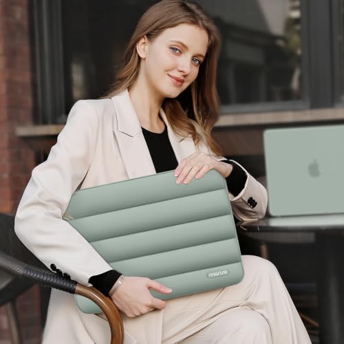 MOSISO Laptop Case 16 inch, 15-15.6 inch Puffy Laptop Sleeve Compatible with MacBook Pro 16 M5 M4 M3 M2 M1, HP Dell ASUS Acer Toshiba Lenovo, Polyester Horizontal Bag with Small Case, Antique Green - color: Antique Green, size: 16 inch