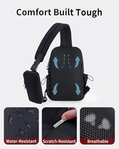 ECOHUB Anti-Theft Crossbody Bag Men Women, RFID Blocking Lightweight Sling Backpack Eco-Friendly with 9 Pockets Sturdy SBS Zippers Water Resistant for Travel Work Hiking Outdoor, Black - color: Black