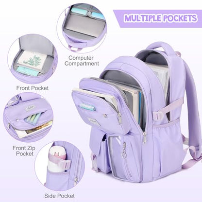 ACESAK Backpack for Girls - Girls Backpack with Lunch Bag & Pencil Pouch for Teen Kids Laptop Backpack for Women, Elementary Middle High School Bookbag Travel Daypack (Purple) - color: Purple