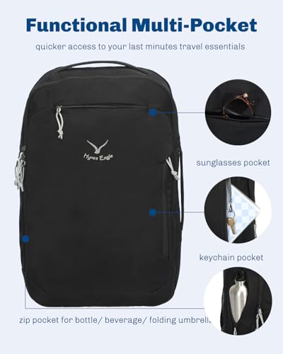 Hynes Eagle TSA Friendly Travel Backpack for Men Women Carry on Backpack 40L Flight Approved Laptop Backpack for 17 inches Compressible Weekender Bag Overnight Backpack Jet Black - color: Jet Black