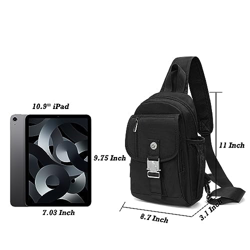 NICGID Sling Bag Chest Shoulder Backpack Crossbody Bags for Tablet Laptop Outdoor Hiking Men Women - color: Black-016