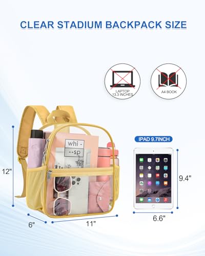 Clear Backpack for Stadium Events, 12x12x6 Small Clear Plastic bag with Reinforced Straps for Game Security Festival Concert - color: Gold