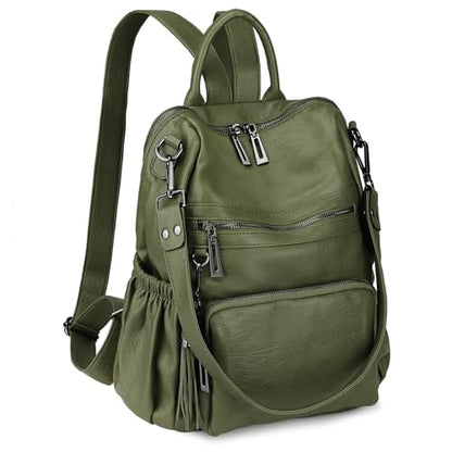 Uromee Backpack Purse for Women Vegan Leather Ladies Fashion Travel Tassel Shoulder Bag Convertible Green bag - color: 0243 Green 2