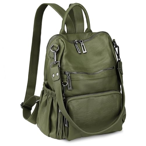Uromee Backpack Purse for Women Vegan Leather Ladies Fashion Travel Tassel Shoulder Bag Convertible Green bag - color: 0243 Green 2