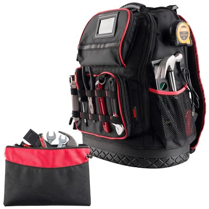 Tool Backpack Heavy Duty Tool Bag with Laptop Sleeve, USB Charging Port, Side Pouches, Multi Pockets and Rubber Base - Electrician, Handyman, Construction, Carpentry Work or Jobsite Tote by Stalwart