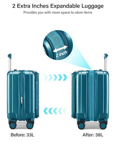 Hanke 16 Inch Expandable Under Seat Luggage with Wheels Top Opening Small Suitcase with Wheels Carry On Luggage Airline Approved Lightweight Hard Shell Suitcases for Weekender Overnight-Caribbean Blue - color: Caribbean Blue, size: 16 Inch Expandable