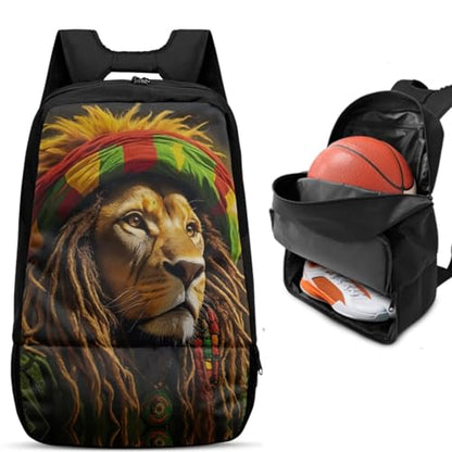 Basketball Backpack With Separate Ball Compartment And Shoes Fit Basketball Volleyball Football - color: Rasta Lion