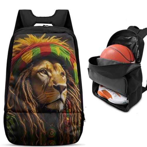 Basketball Backpack With Separate Ball Compartment And Shoes Fit Basketball Volleyball Football - color: Rasta Lion