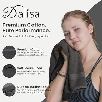 Dalisa Bench Hood Gym Towel – 100% Turkish Cotton – Non-Slip Hooded Design for Weight Benches – 450 GSM – 20"x 51" – Ultra-Absorbent, Quick-Dry Workout Towel – Made in Türkiye – Grey - color: Gray