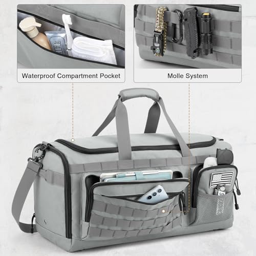 G4Free 3-in-1 Travel Duffle Bag for Men and Women, 50L Large Gym Sports Bags Tactical Military Duffle Backpack with Shoes Compartment and Wet Pocket (Grey) - color: Light Grey