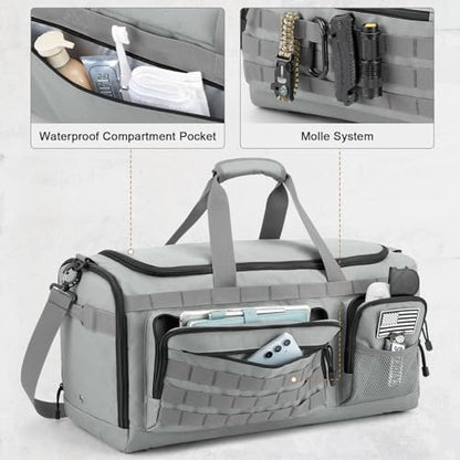 G4Free 3-in-1 Travel Duffle Bag for Men and Women, 50L Large Gym Sports Bags Tactical Military Duffle Backpack with Shoes Compartment and Wet Pocket (Grey) - color: Light Grey